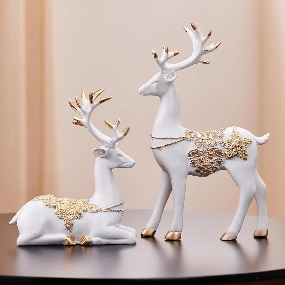 creative resin golden and white reindeer decorative sculptures 1