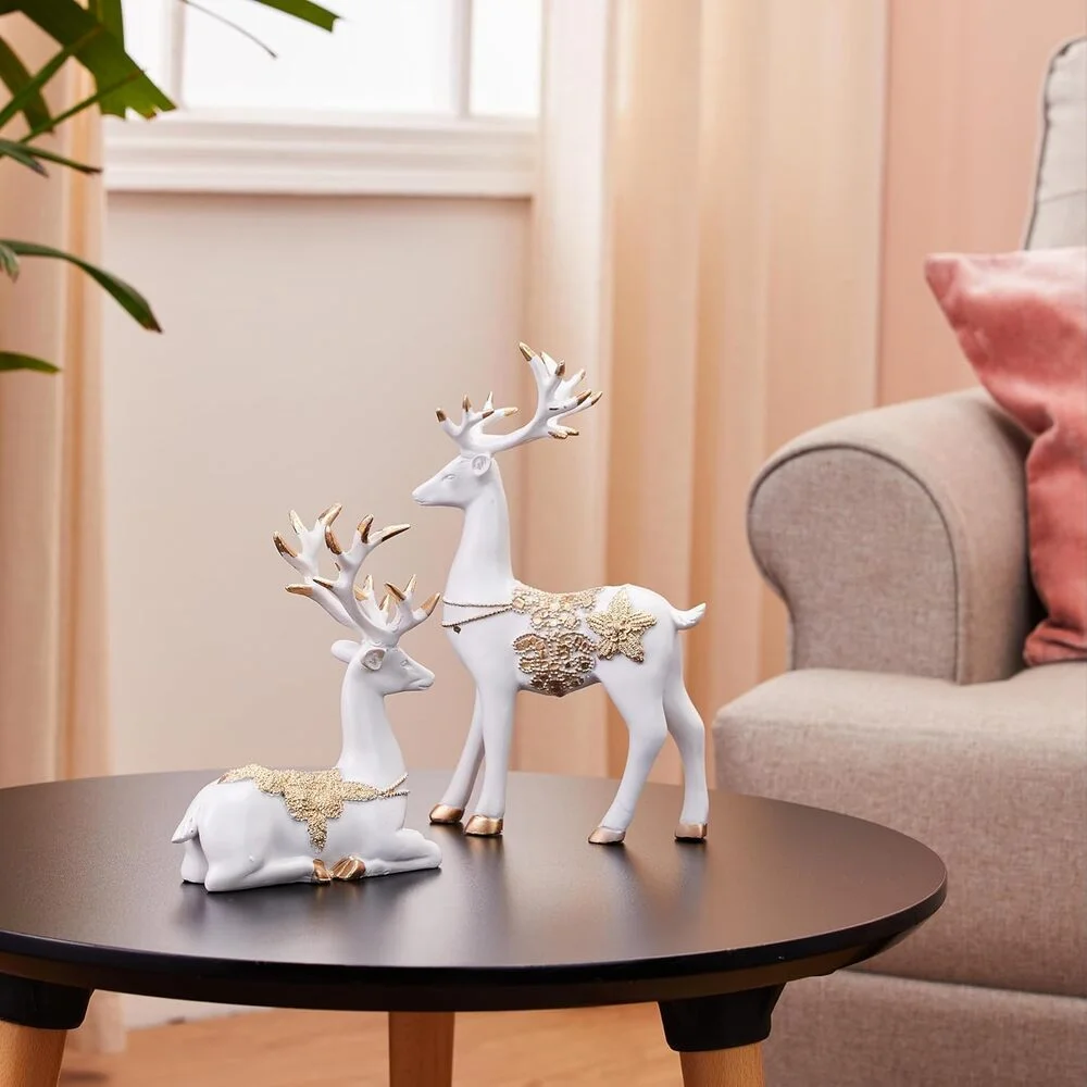 creative resin golden and white reindeer decorative sculptures
