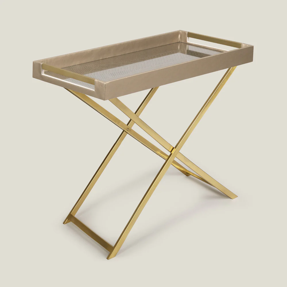 Pixel Dull Gold Metal Butler Tray Table With Stand
