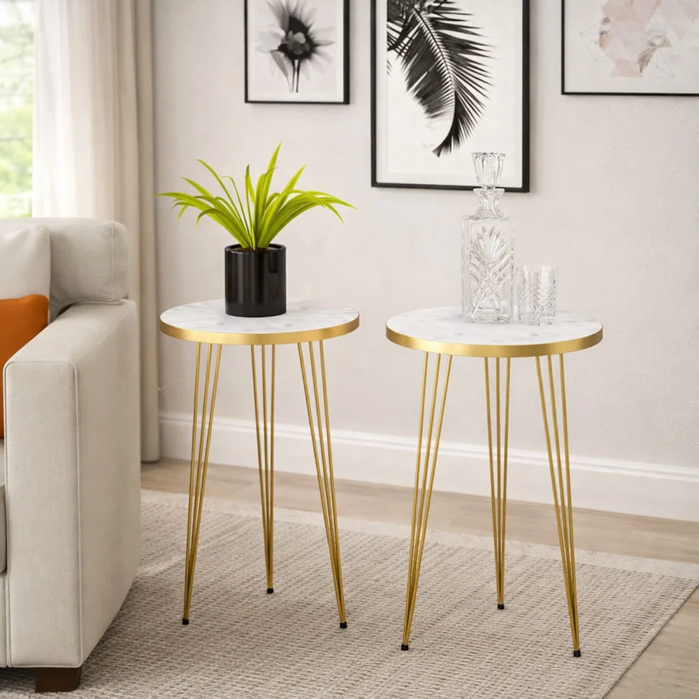 White Marble Look With Gold Metal Legs Coffee Tables