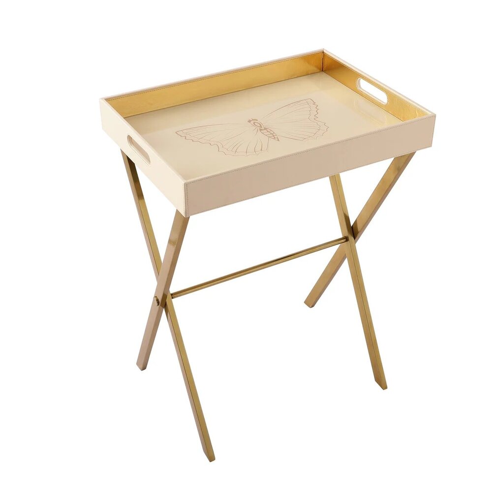 Zahara Butterfly Cream & Gold Butler Tray Table 1