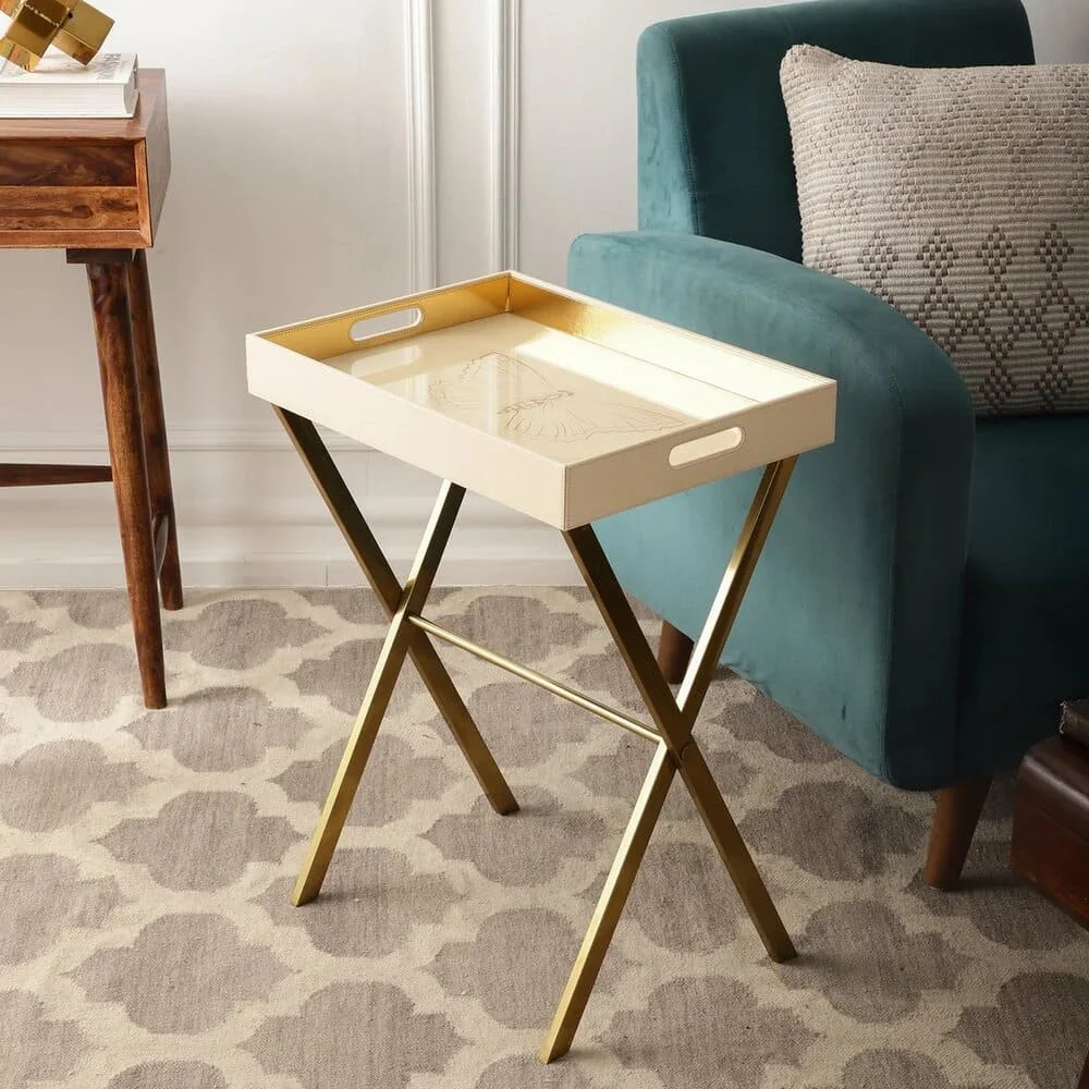 Zahara Butterfly Cream & Gold Butler Tray Table